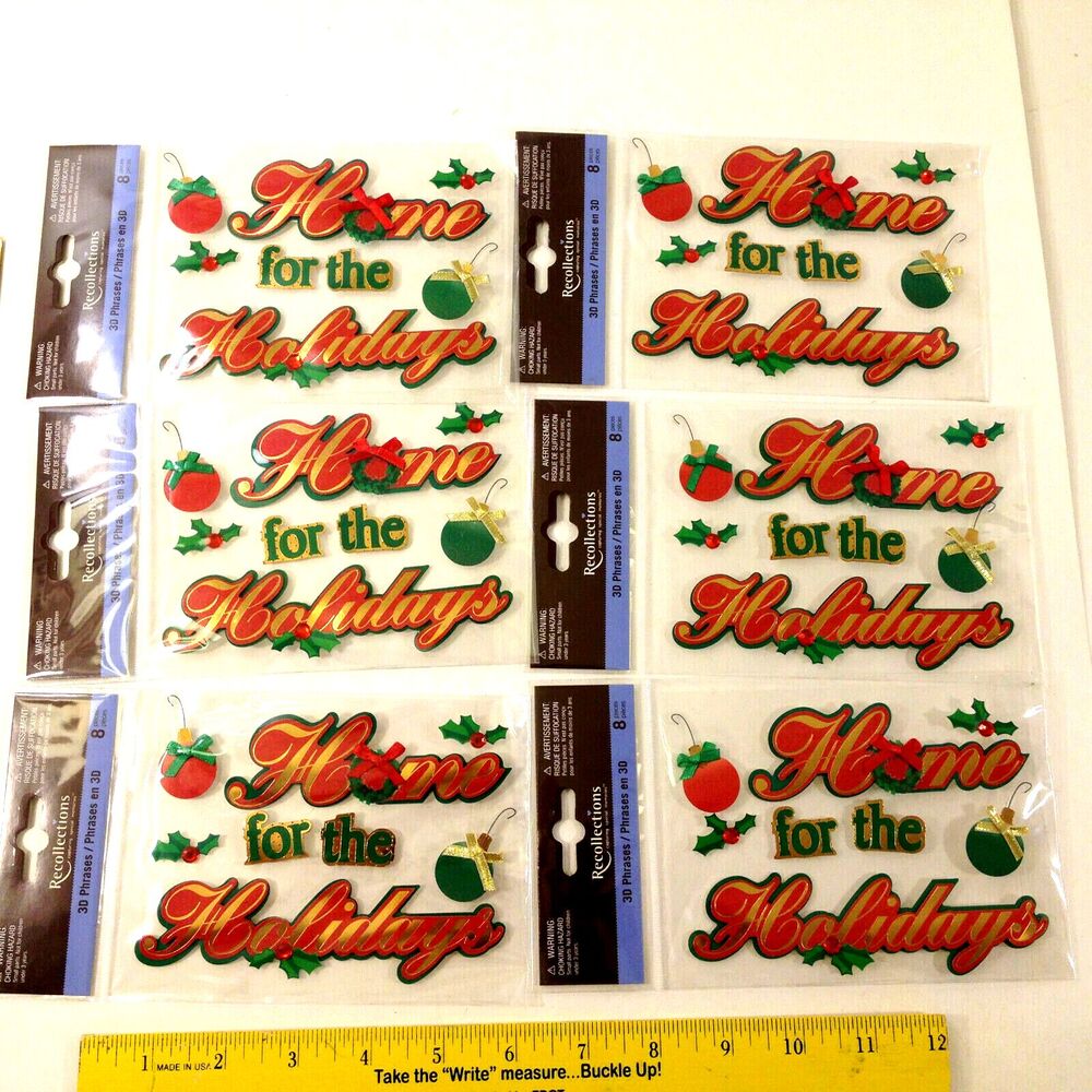 (6) Recollections Christmas Holiday 3D Phrases Stickers 8 per Package NEW